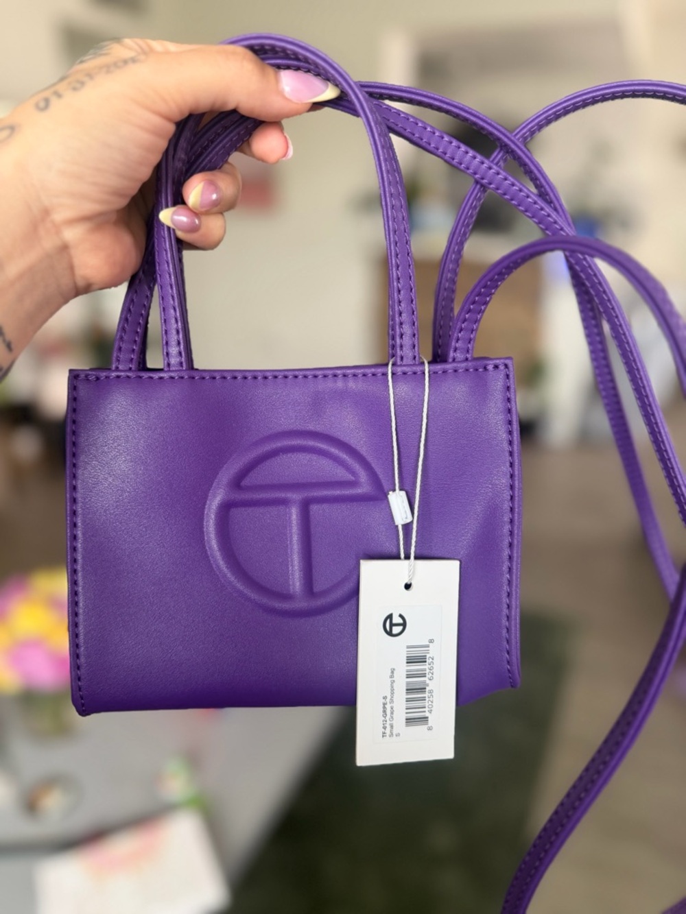 Telfar Purple Mini Shopping Bag with Embossed Logo